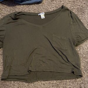 Olive Green V-Neck Crop Top